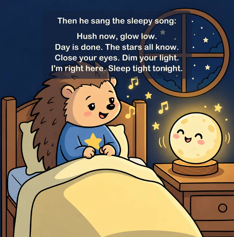 Page 8: Tuck sings the sleepy song to Moonie.